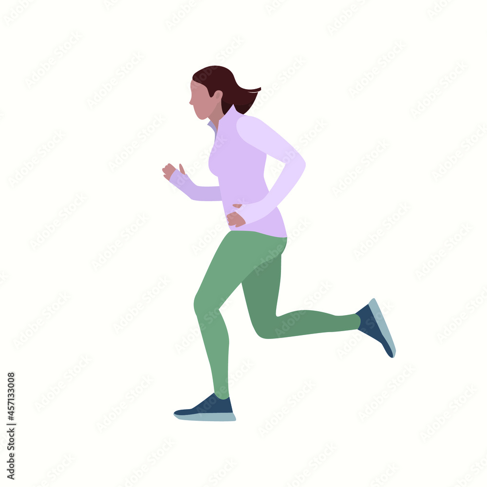 Vector illustration of running young woman in sportswear. Flat. Sport, training, run. Vector illustration of running young woman in sportswear. Flat. Sport, training, run.
