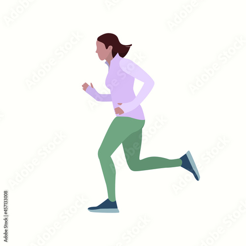 Vector illustration of running young woman in sportswear. Flat. Sport, training, run.