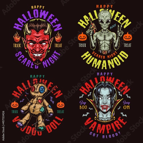 Halloween night colorful vintage badges