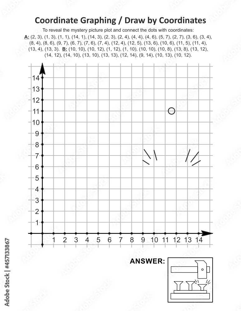 Coordinate graphing, or draw by coordinates, math worksheet with hammer and nails: To reveal the mystery picture plot and connect the dots with given coordinates. Answer included.
Coordinate graphing, or draw by coordinates, math worksheet with hammer and nails: To reveal the mystery picture plot and connect the dots with given coordinates. Answer included.