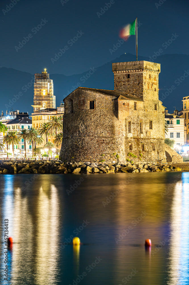 Castle on the Sea in Rapallo by night