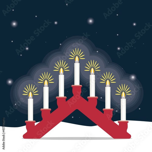 Advent candle sticks. Traditional Swedish electric light source, placed by indoor windows to illuminate the dark season.