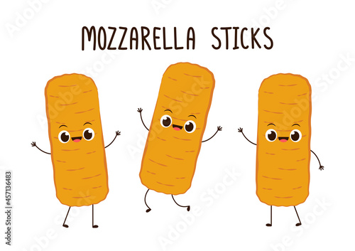 Mozzarella character design. Mozzarella sticks on white background. Cheese stretch.