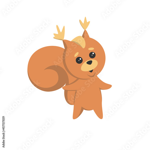 Forest squirrel with tassels on the ears, a lush tail. Isolated vector illustration. A cute, funny character.