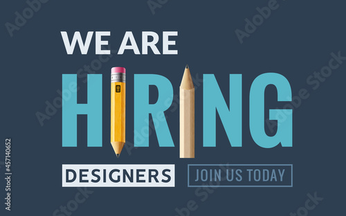 Hiring graphic designer vacancy poster. Hiring job graphic designer wanted creative vector illustration banner design