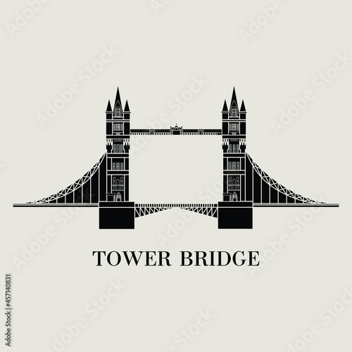 Silhouette flat vector illustration of a historic building in London, Simple outline icon design cartoon landmark for vacation travel trip tourist attractions. Tower Bridge or London Bridge, England