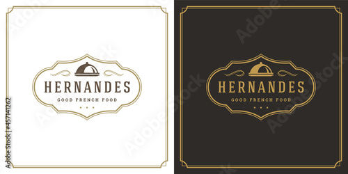 Restaurant logo design vector illustration dish tray silhouette
