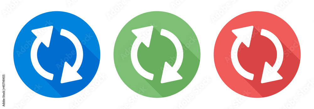 Refresh icon. Arrow rotation circle on color button. Refresh icon. Arrow rotation circle on color button.