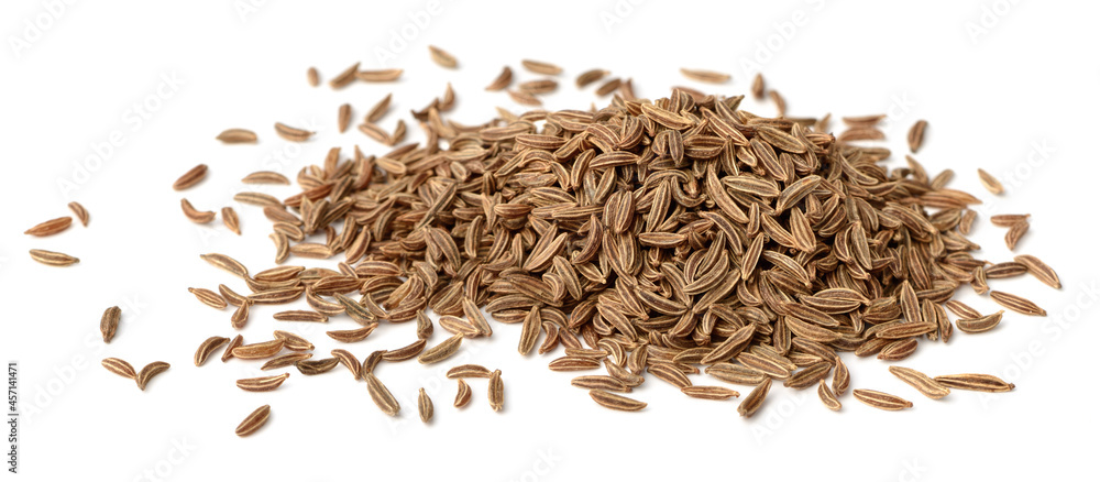 dried caraway seeds isolated on white - obrazy, fototapety, plakaty 
