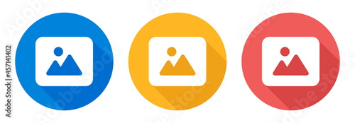 Landscape photo image on circle button. Graphic flat design