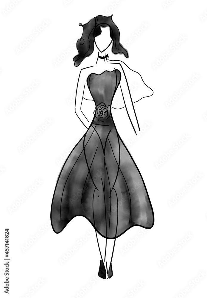 Croquis de mode petite robe noire Stock Illustration | Adobe Stock