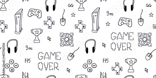 Seamless video game doodle pattern