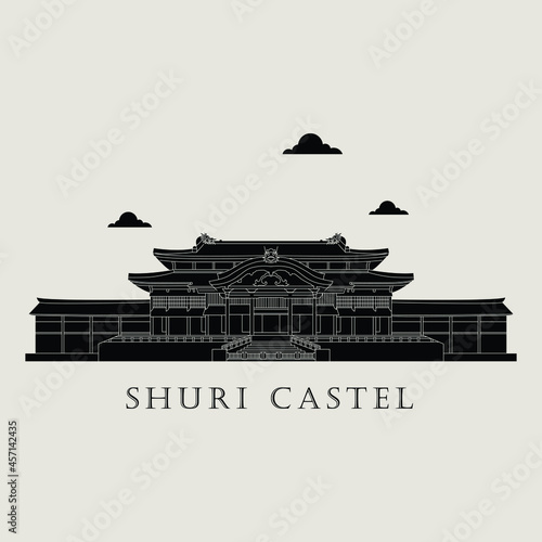 Canvastavla Silhouette icon vector illustration of a historic building castle in the Japan, Simple outline icon design cartoon landmark for praying vacation travel tourist attractions