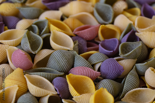 Closeup of colorful conchiglie pasta