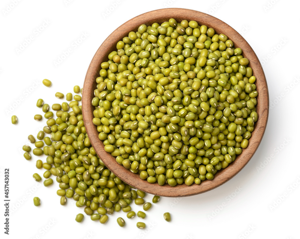 uncooked mung beans isolated on white background, top view uncooked mung beans isolated on white background, top view