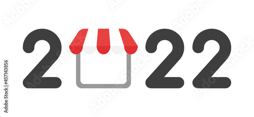 New year 2022 vector concept, shop store instead of zero