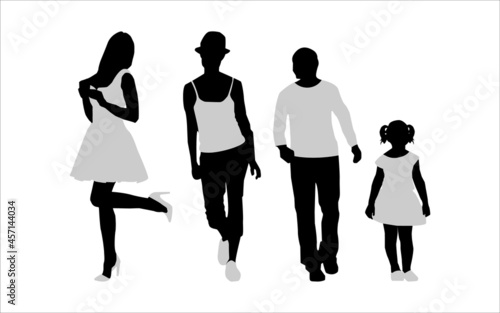 Silhouettes of people. Flirting girl, man, girl. People casual style. Vector