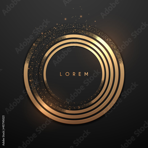 Abstract golden rings with dots on black background