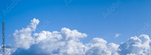 Panorama sky and cumulus clouds. High resolution.