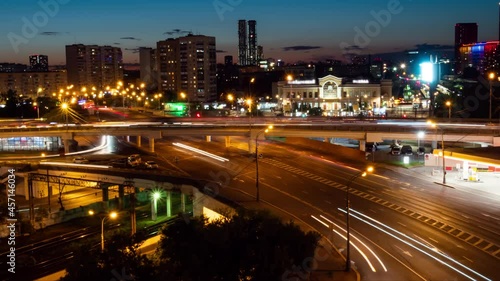 Wallpaper Mural Timelapse: city highway traffic - street with fast moving cars and lights trails. Warm illumination at night. Time lapse, rush hour, urban, transportation and city life concept Torontodigital.ca