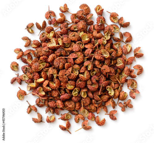 dried Sichuan peppercorns isolated on the white background, top view