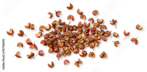 dried Sichuan peppercorns isolated on the white background, top view