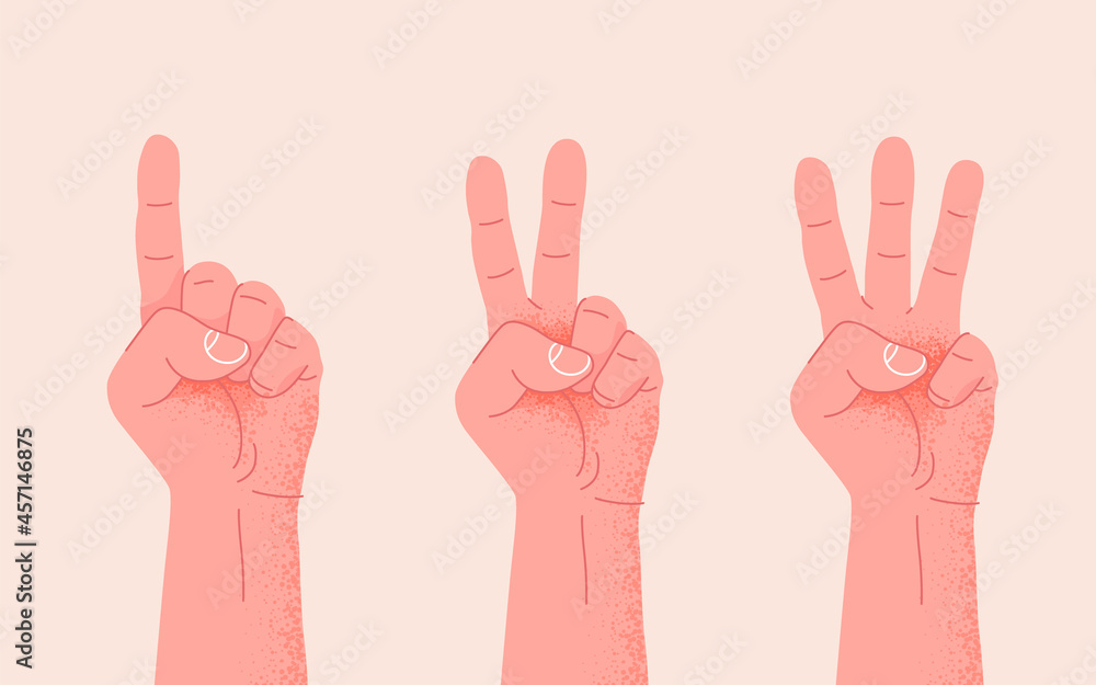 Fototapeta premium Set of counting one two three hand sign. Three steps or options concept.