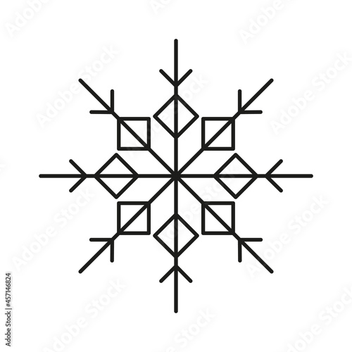 Black simple winter snowflake icon. Celebration decor. Vector illustration isolated on white background.