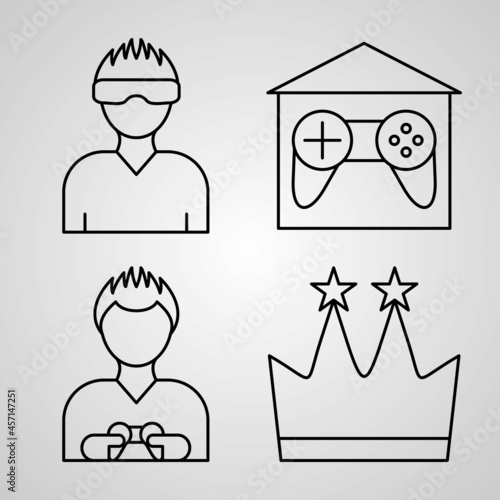 Outline Online Gaming Icons isolated on White Background