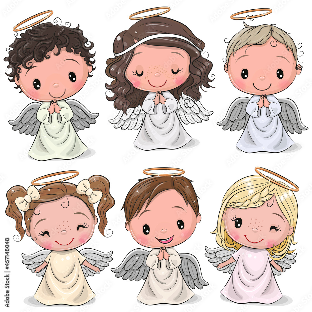 Cute Cartoon Christmas angels isolated on white background Stock Vector |  Adobe Stock