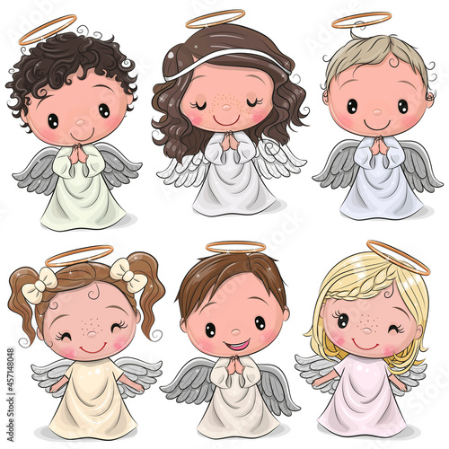 Cute Cartoon Christmas angels isolated on white background
