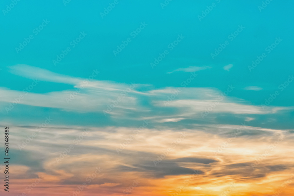 Sunset. Landscape with blue sky background and clouds texture in the evening