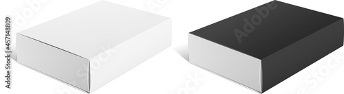 Realistic Package Cardboard Sliding Box. black and White box pack
