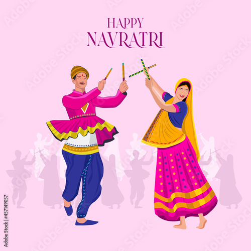 Couple playing garba navratri vector