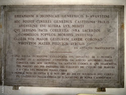 Saint Monica mother of Augustine inscription inside Church in Ancient Ostia photo