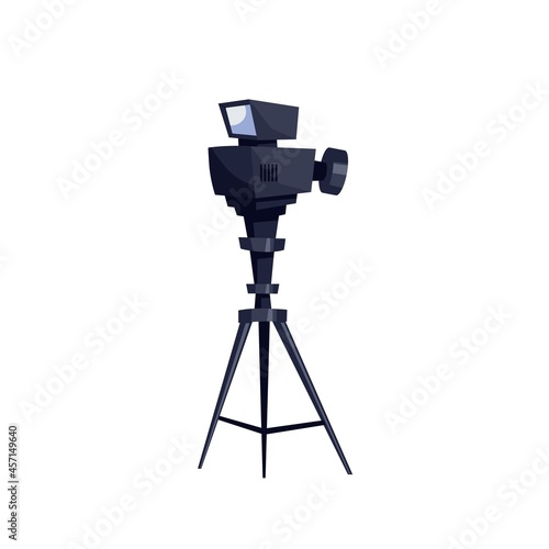 Vector flat cartoon video camera isolated on empty background-professional TV studio equipment,television production industry concept,web site banner ad design