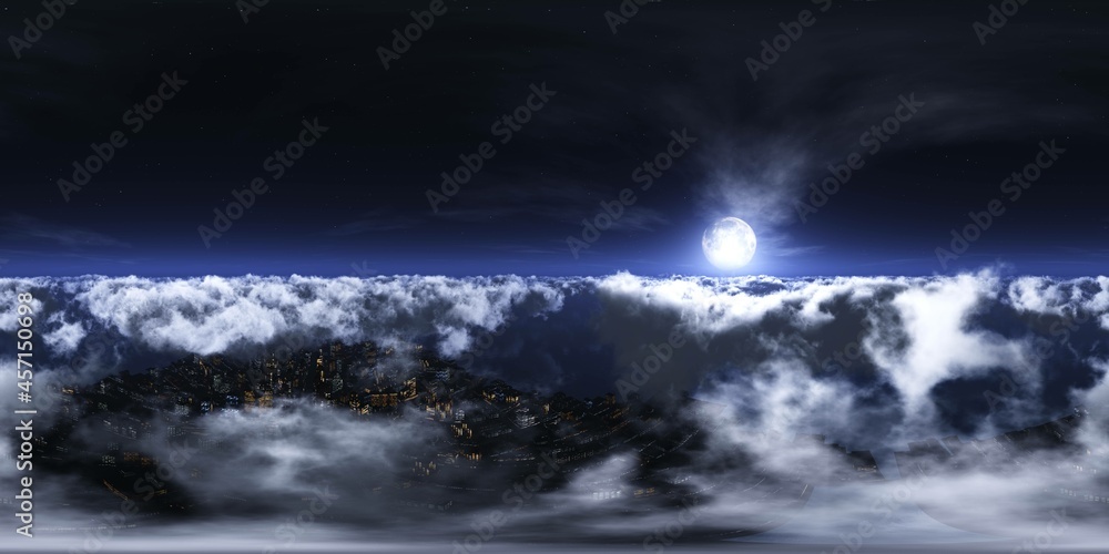 Fototapeta Panorama chmur, HDRI, mapa środowiska, panorama okrągła, panorama sferyczna, projekcja równoodległa, panorama 360, latanie nad chmurami, niebo nad chmurami, renderowanie 3D