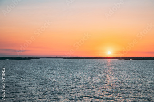 Sweden. Beautiful Seascape In Sunset Sunrise Time. Sun Sunshine Above Rocky Islands Archipelago. Sunny Summer Evening © Grigory Bruev