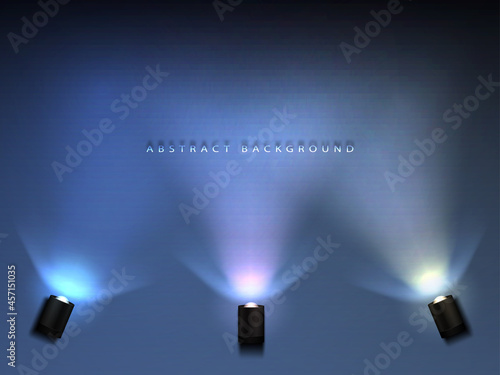 Background illuminated by bright rays of spotlight. Vector illustration.