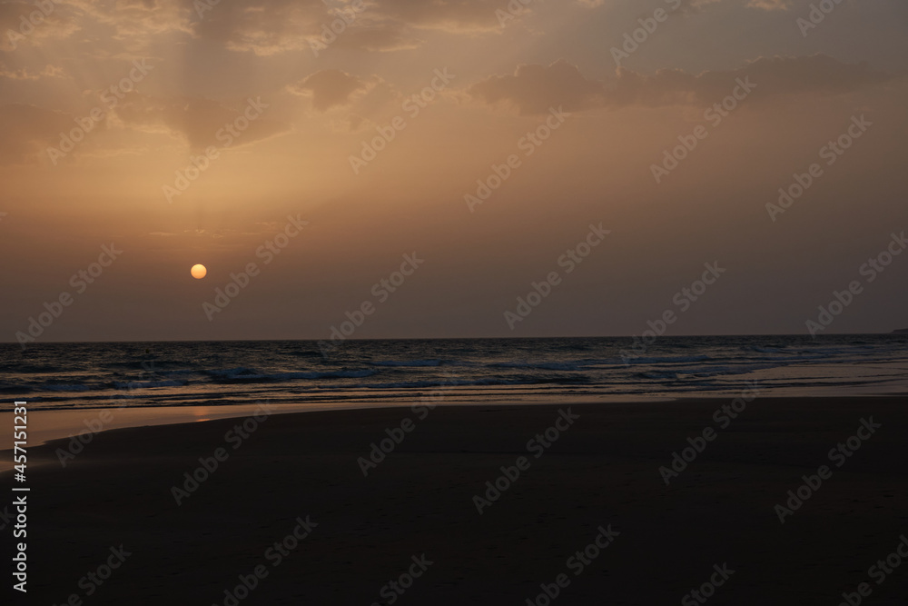 sunset on the beach of El Palmar, in Vejer de la Frontera. Cadiz. Andalusia. Spain