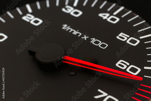 Dashboard with speedometer, tachometer, odometer. Car detailing. Car dashboard. Dashboard details with indication lamps.Car instrument panel.Modern interior.Close up shot.