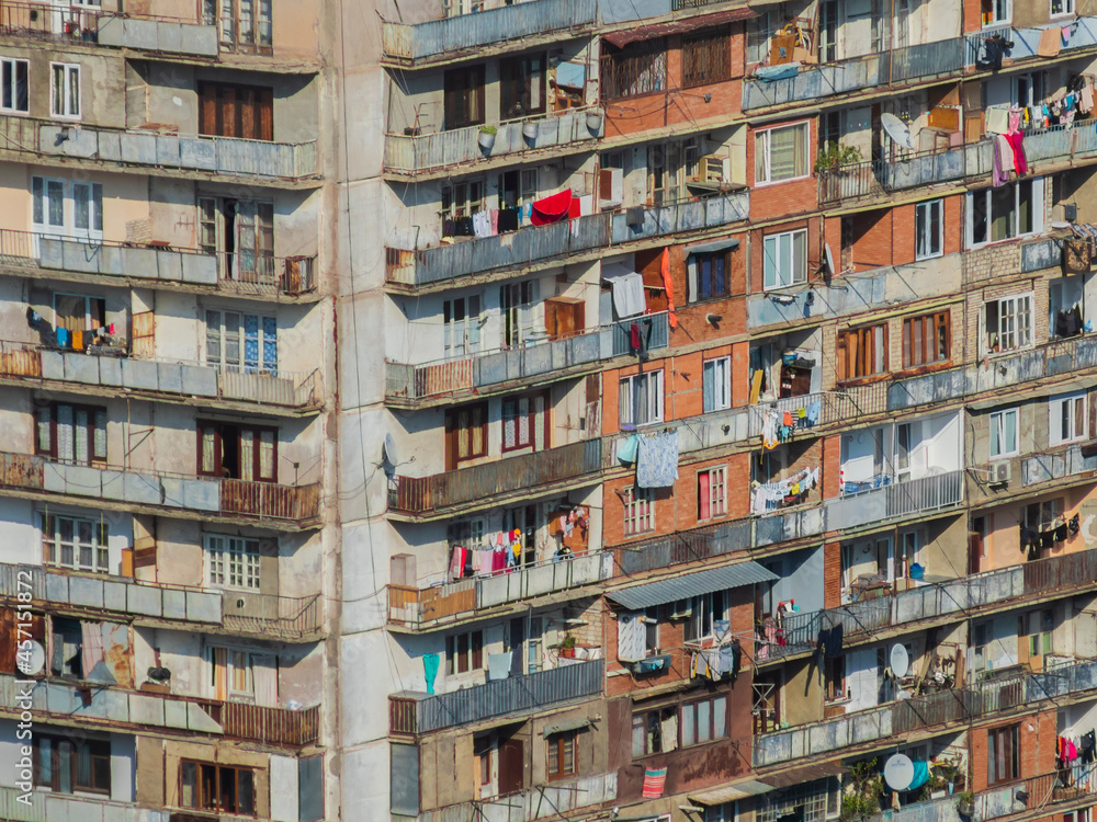 old soviet buildings. old urban residential houses. soviet city district USSR architecture