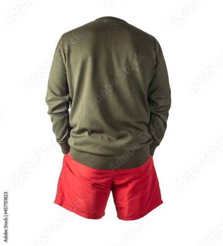 mens bomber jacket sports shorts isolated on white background. fashionable casual wear photo