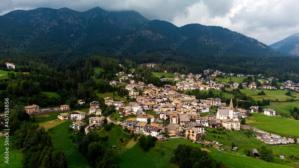 Dolomites: aerial view of the town of Daiano