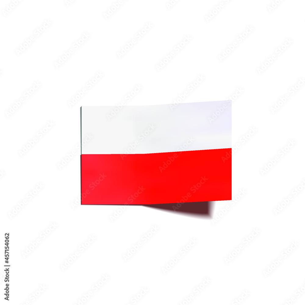 Vector Polish Flag, 3D Flag with Shadow Isolated on White Background, White and Red Stripes, Poland Country Colors. Vector Polish Flag, 3D Flag with Shadow Isolated on White Background, White and Red Stripes, Poland Country Colors.