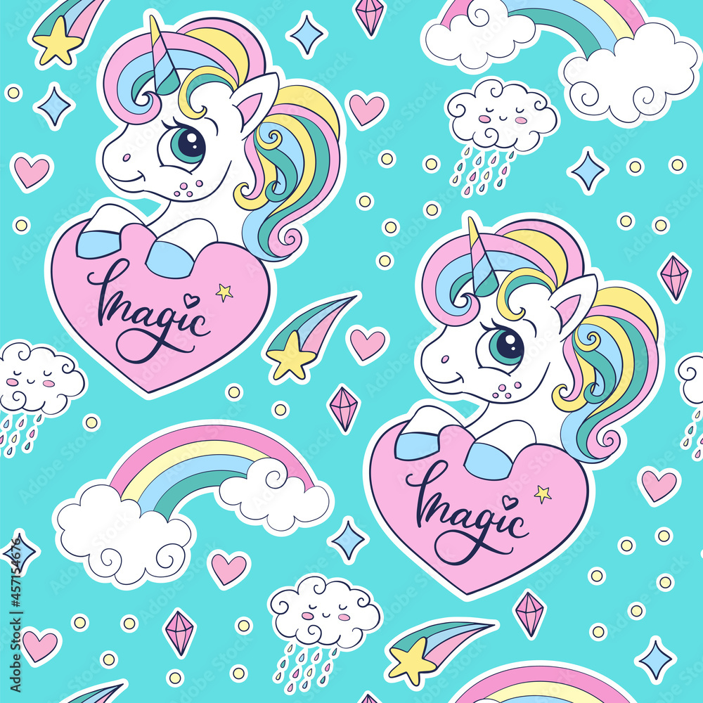 Vector seamless pattern with unicorn with a heart Vector seamless pattern with unicorn with a heart