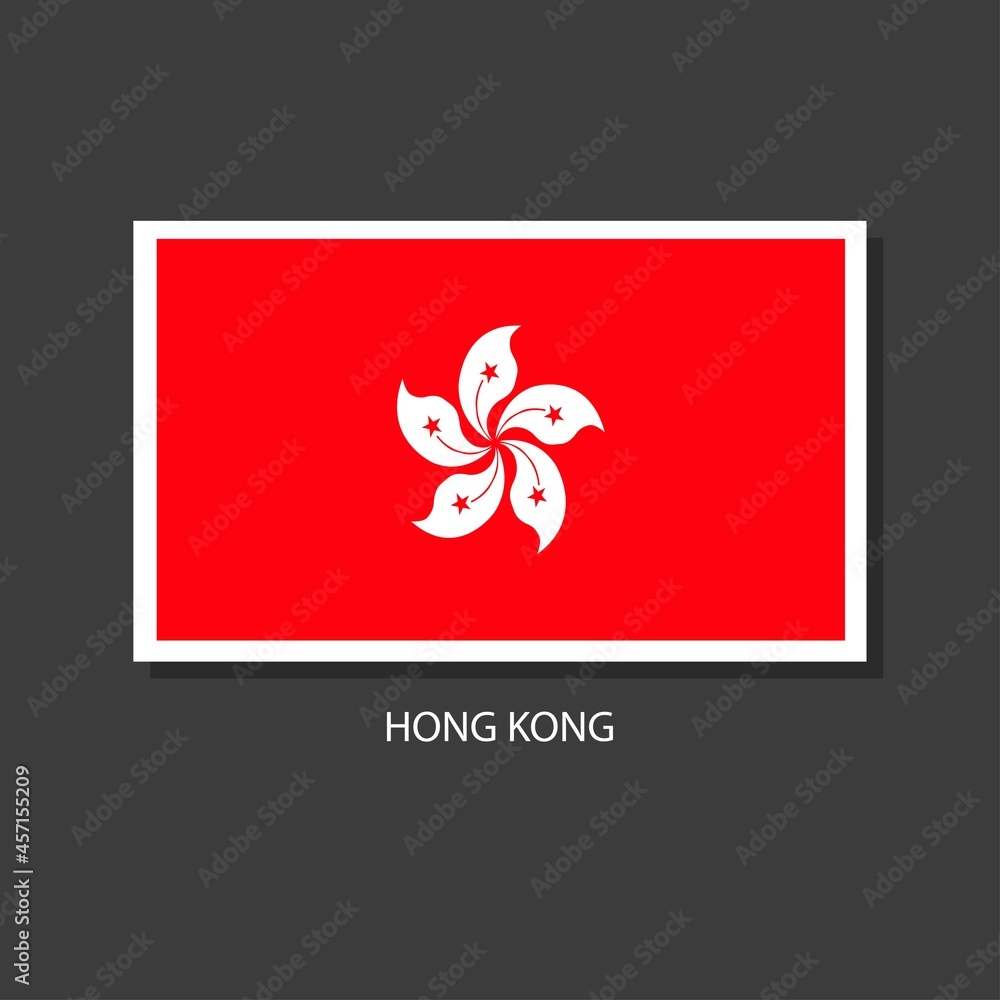 Hong Kong flag Vector Square Icon on Black Background.