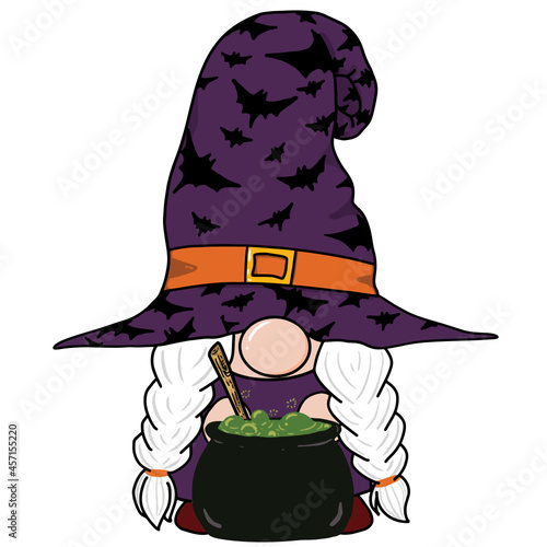 Halloween Witch Gnome with Witch Pot