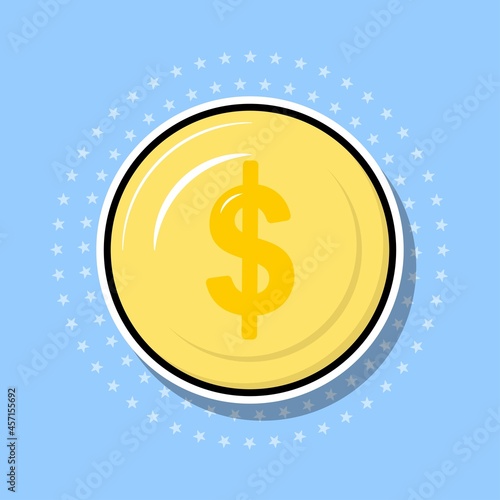 Coin sticker isolated object, vector illustration.