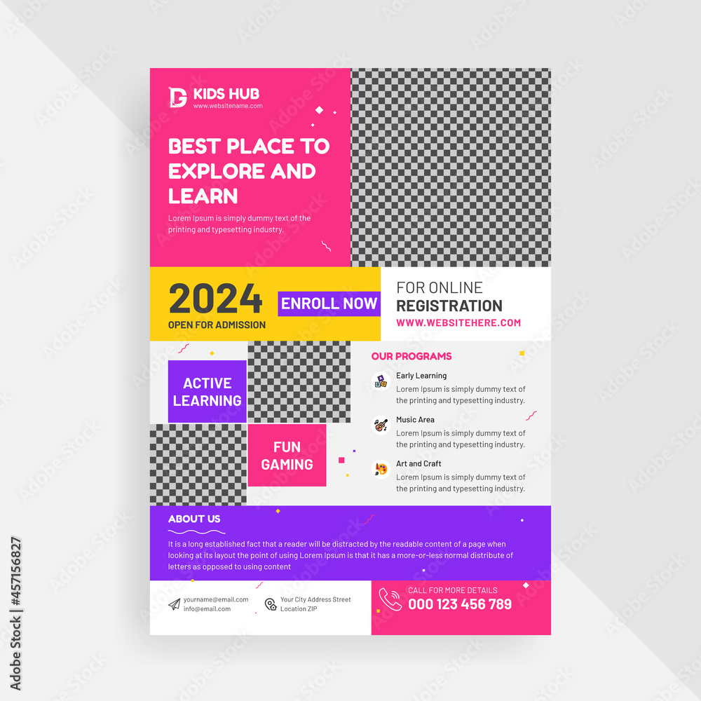 Obraz premium Kids School Admission Flyer Design Vector Template